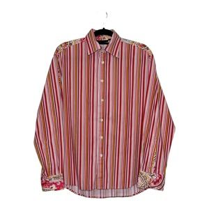 Positano pink stripe button long sleeves casual shirt size Medium